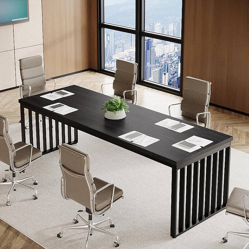 6.56 ft Industrial Conference Table, Rectangular Meeting Table for Seminar, Business & Negotiation - Black