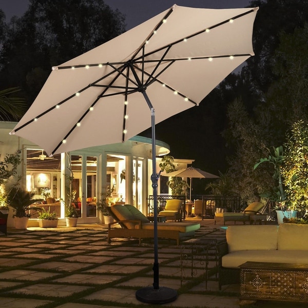 Costway 10ft Solar/LED Patio Market Umbrella with Tilt and Crank, Base Not Included