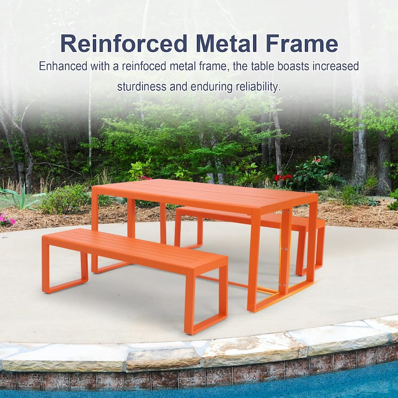 Aoodor 3-Piece Outdoor Patio Dining Set, Aluminum Furniture Set with 1 Rectangular Picnic Table and 2 Benches - N/A
