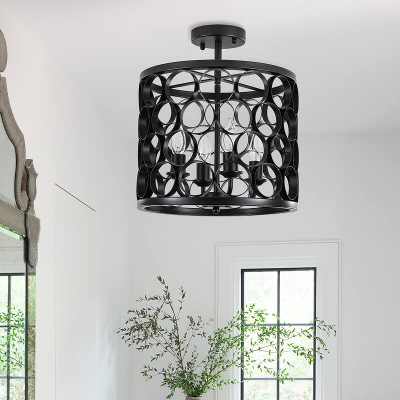 4 - Light Metal Ring - Shaped Semi - Flush Mount Ceiling Light