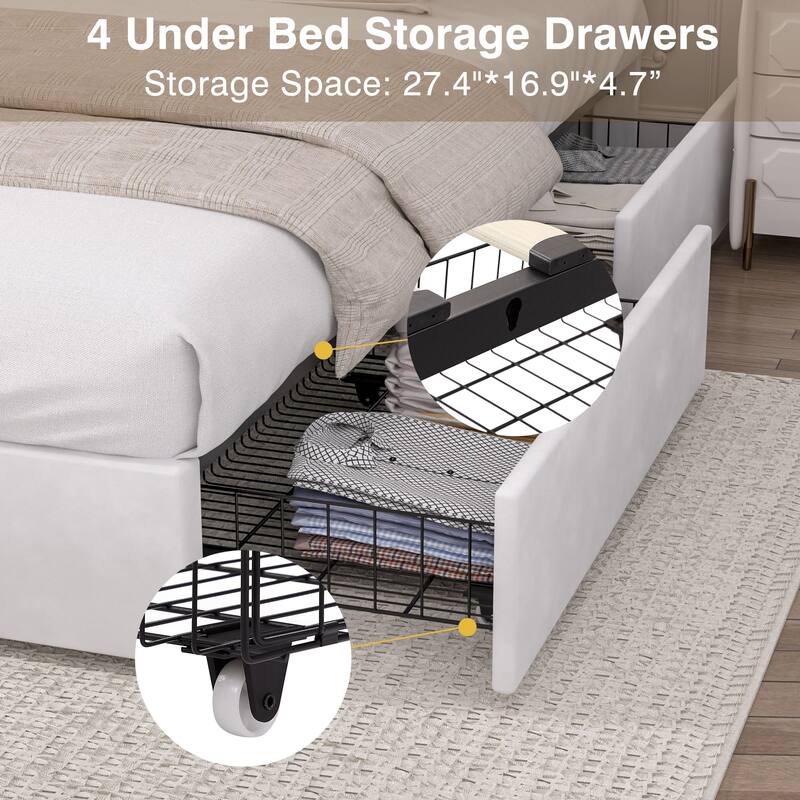 Javlergo Upholstered Platform Bed Frame with Storage Drawers and Adjustable Headboard, No Box Spring Needed