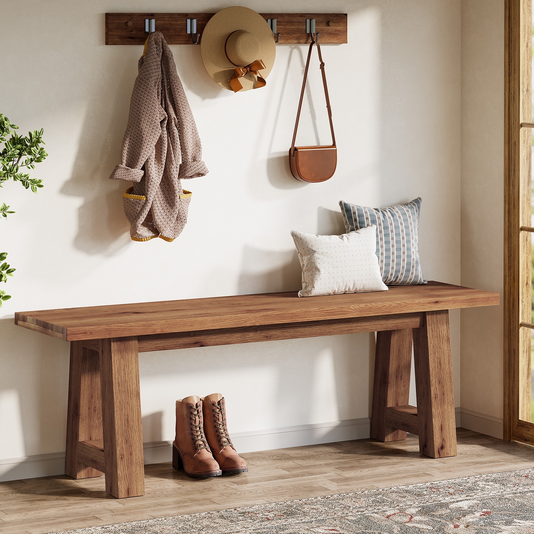 55" Farmhouse Long Bench for Entryway, Dining Room, Hallway