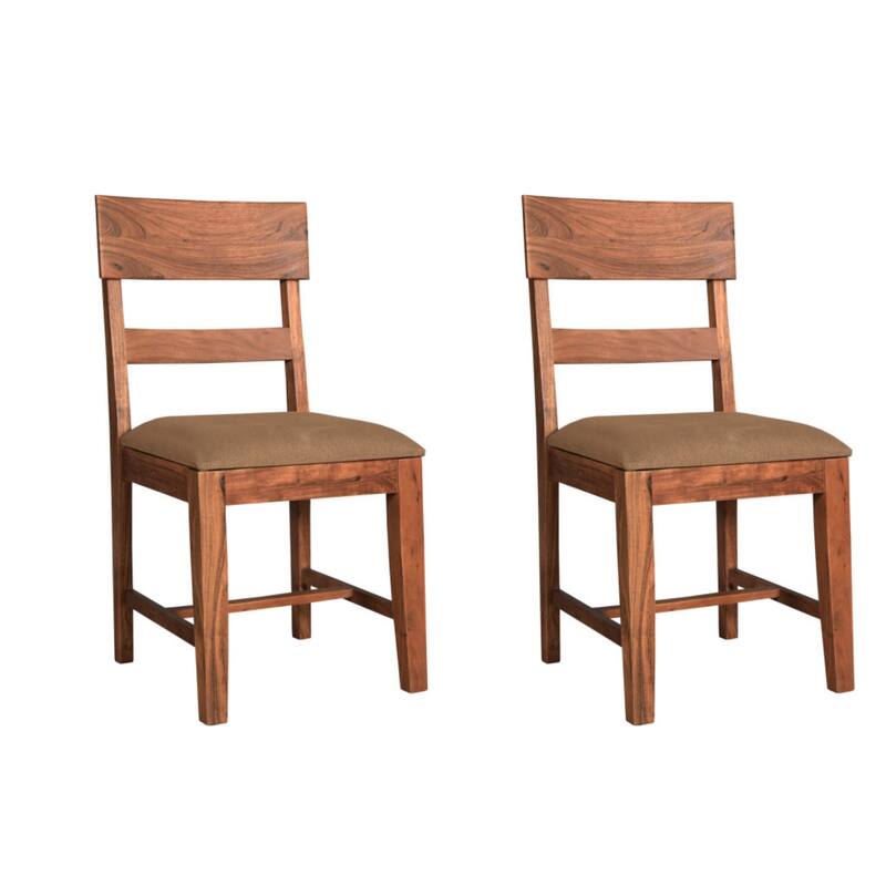 Set of 2 Rustic Brown Upholstered Dining Chairs with Solid Wood Frame and Slat Back for Kitchen Use - 36”H x 18”W x 18”D