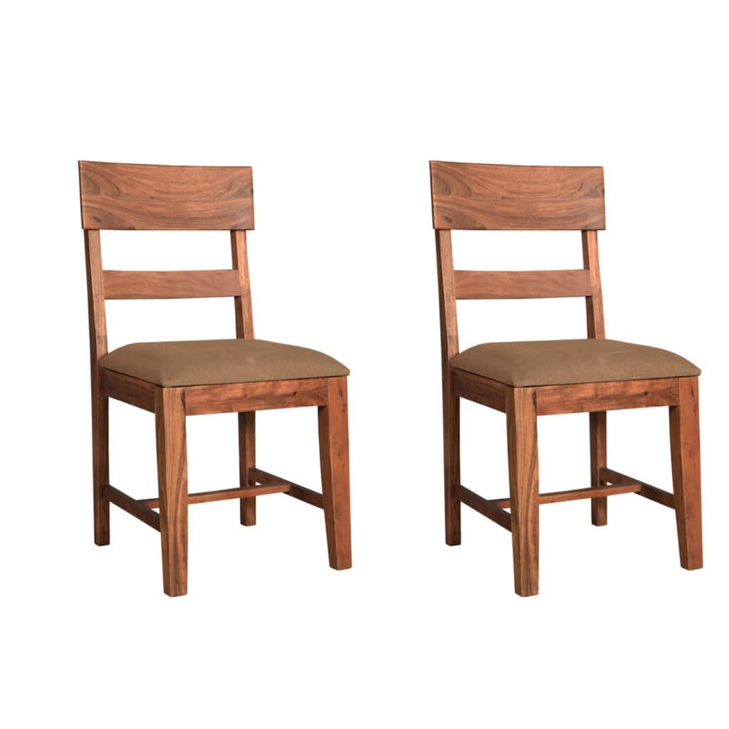 Set of 2 Rustic Brown Upholstered Dining Chairs with Solid Wood Frame and Slat Back for Kitchen Use - 36”H x 18”W x 18”D