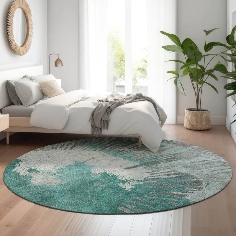 Premium Washable Super Soft Abstract Palmer Mayfield Rug - Teal - 8' x 8' - Round