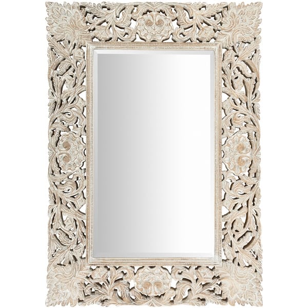 Brinley White Washed Hand Carved Bohemian Wall Mirror 30 X 42 Overstock 23144114
