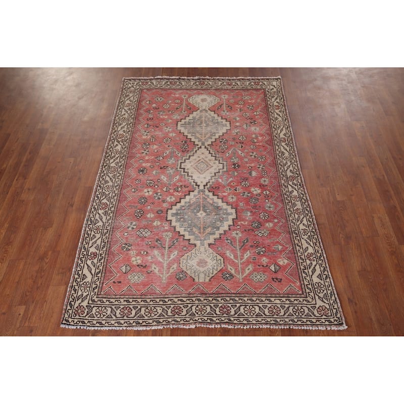 Distressed Tribal Bakhtiari Antique Persian Rug Handmade Wool Carpet - 4'3" x 6'6"