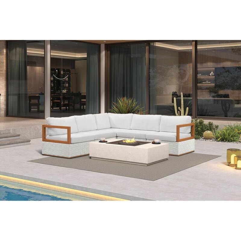 PURPLE LEAF GLFSF L-Shaped White sofa Outdoor Couch for Yard Porch Deck Patio Conversation Sets - 5seats - L-shaped