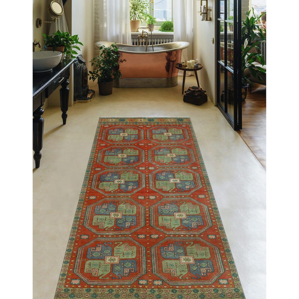 Fine Vintage Distressed Ayobunmi Rust/Beige Runner - 4'4" x 10'7"