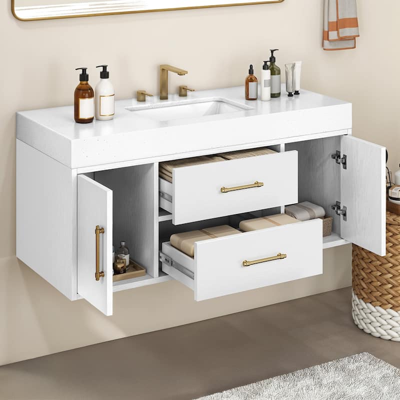 Moasis 40"/48" Wide Floating Wall Mounted Bathroom Vanity with 2 Drawers & 2 Storage Cabinet