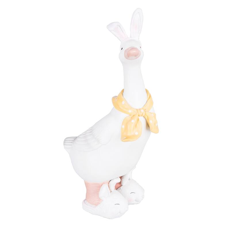 Geese w/ Easter Bunny Ears Cute Decorative Figure Figurine Figure Figurines, Set of 2