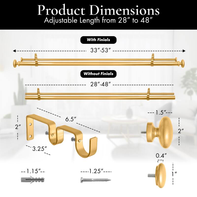 Meriville 1-Inch Diameter Prima Telescoping Double Window Treatment Curtain Rod