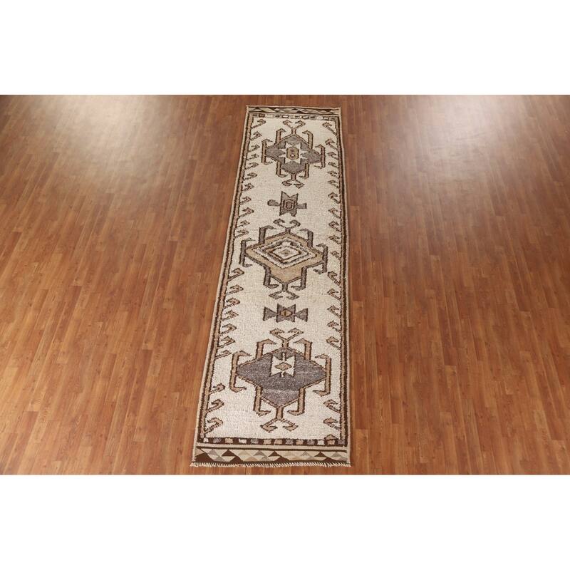 Geometric Anatolian Turkish Runner Rug Hand-knotted Wool Carpet - 3'5"x 11'11"