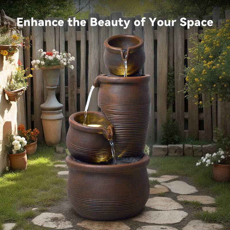 Polyresin Outdoor Hand Crafted Weather Resistant Fountain with LED Lights