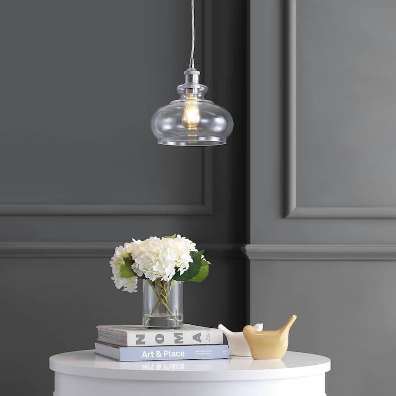 Kurtz 9.5" Pharmacy Metal/Glass LED Pendant, Chrome by JONATHAN Y