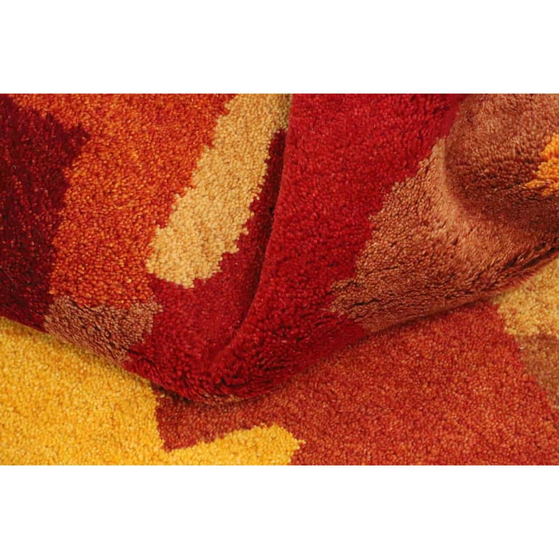 Hand Knotted Oriental 100% Wool Carpet Modern Geometric Oranges & Rust Gabbeh Area Rug - 9' 7'' X 6' 4''