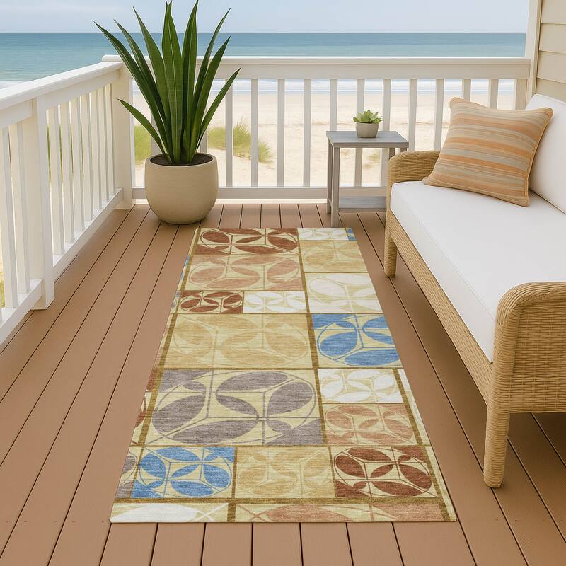 Machine Washable Indoor/ Outdoor Patch Lupton Chantille Rug - Wheat - 2'3" x 7'6"