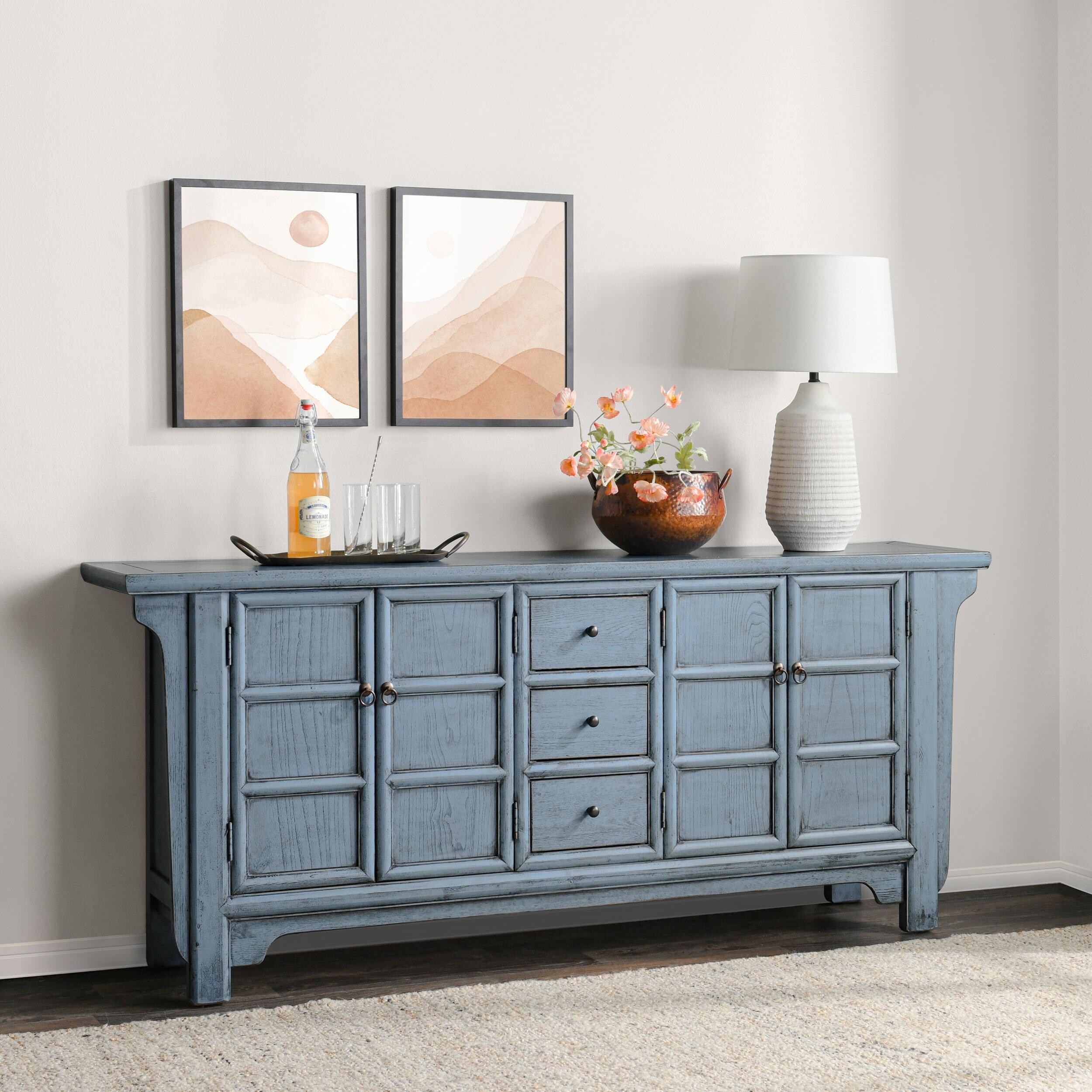 Classic Home Crafton 4-Door Reclaimed Pine Wood Blue Sideboard