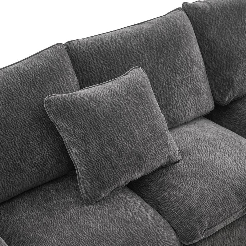 84" Modular Sofa Set with Ottoman & 2 Pillows, Free Combination 4 Seats L-Shape Chenille Sectional Sofa for Livingroom Apartment