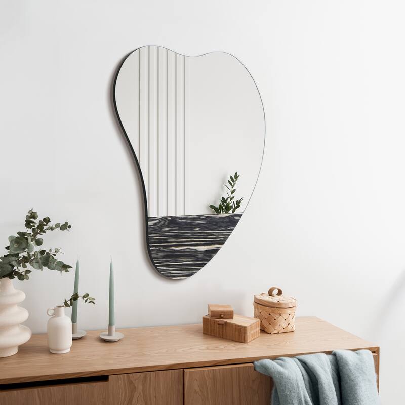 Curved Heart-Shaped Irregular Frameless Wall Mirror 36"x24" with Veneer - 36"x 24"x0.6"