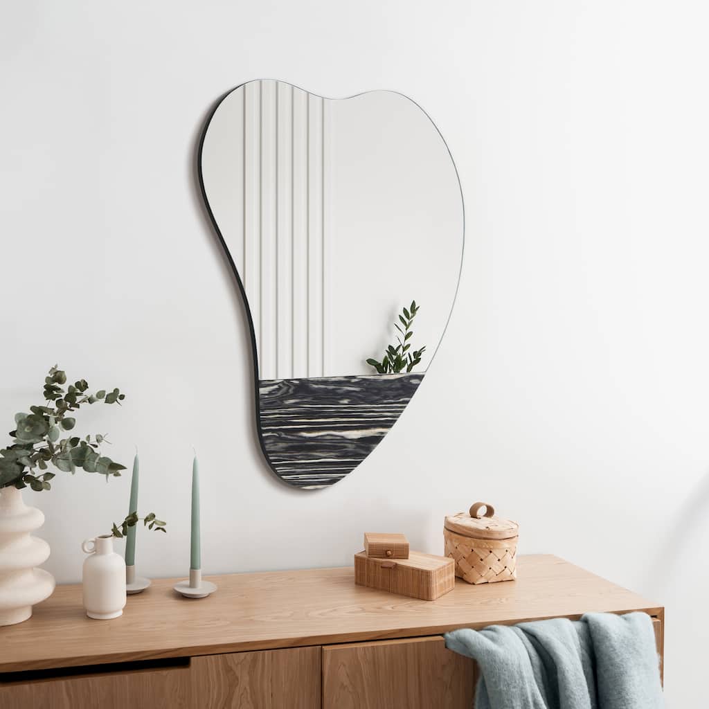 Curved Heart-Shaped Irregular Frameless Wall Mirror 36"x24" with Veneer - 36"x 24"x0.6"
