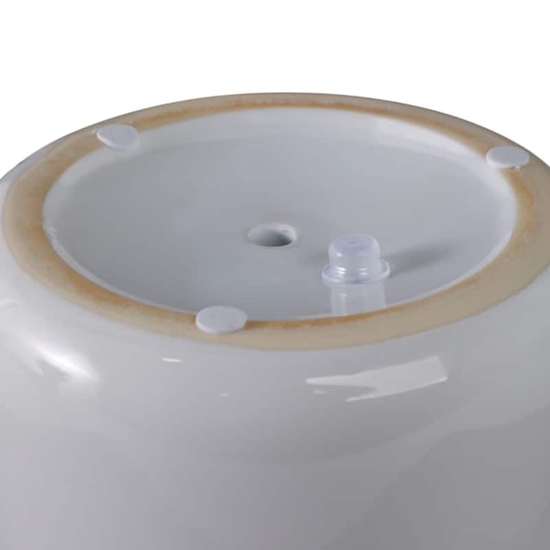 Ceramic Round Planter Sculpted Floral Rim Detail and Drainage Hole