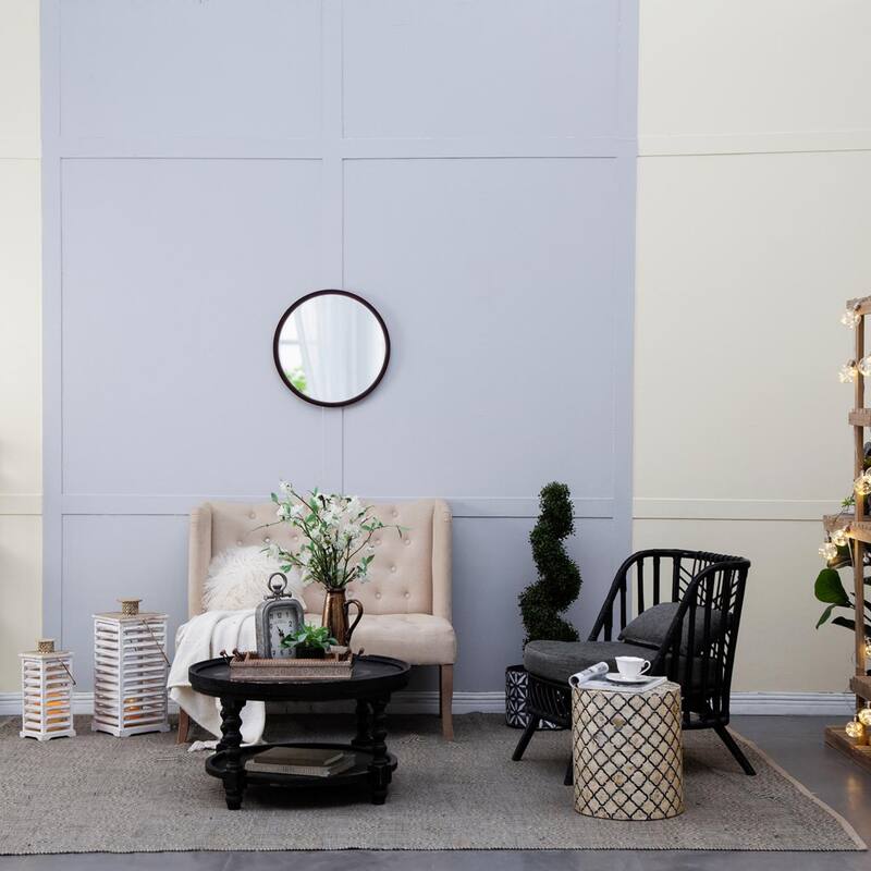 Round wall mirror for living room - 19.7"x19.7" - Brown