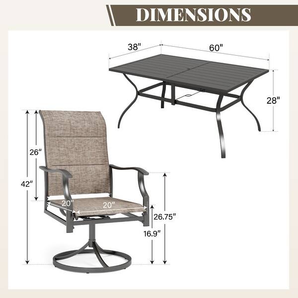 dimension image slide 1 of 3, MAISON ARTS 7 Pieces Outdoor Patio Dining Set with Umbrella-hole Table and Textilene Dining Chairs