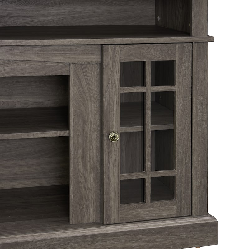 Black + Dark Walnut 58" Classic TV Stand with Open & Closed Storage for TVs Up to 65"