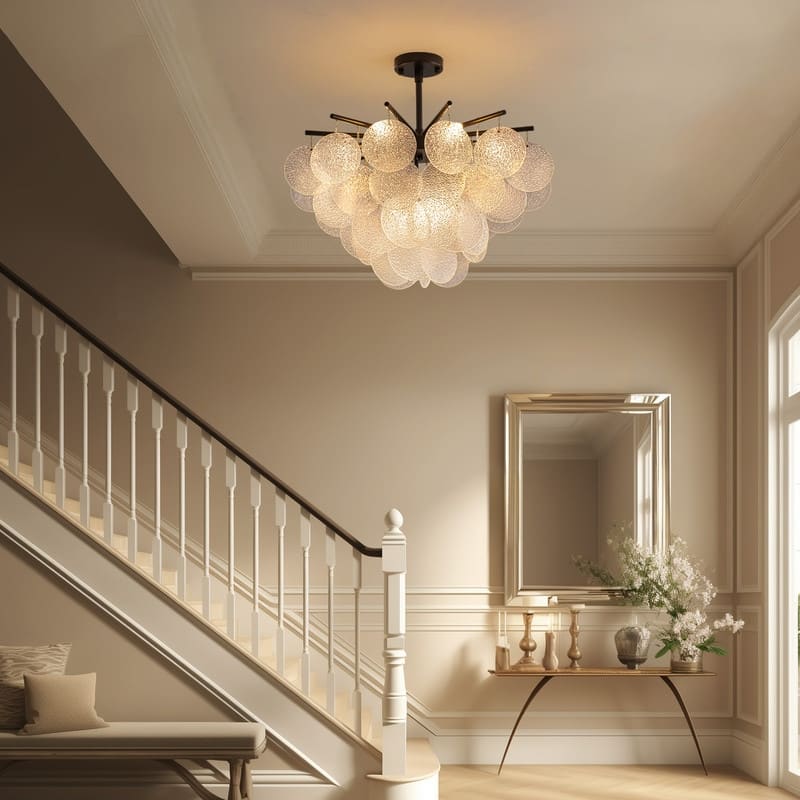 23.6" Modern 4-Tier Farmhouse Glass Chandelier, 9-Light Seeded Glass Dining Room Pendant Light - N/A