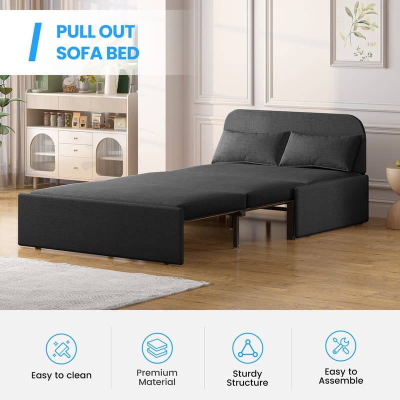 Mixoy Linen 2-in-1 Convertible Sofa Bed,Twin/Queen Pull Out Sleeper Sofa with Mattress,Cushions
