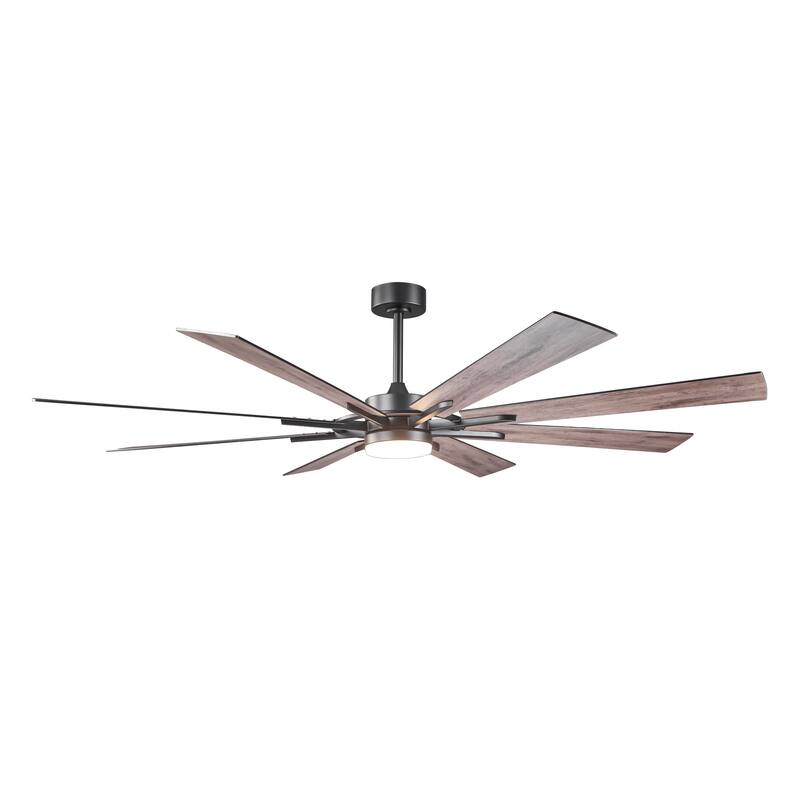 72" Matte Black Large Windmill Farmhouse Integrated LED Ceiling Fan with Light and Remote - 72"Wx12.8"H