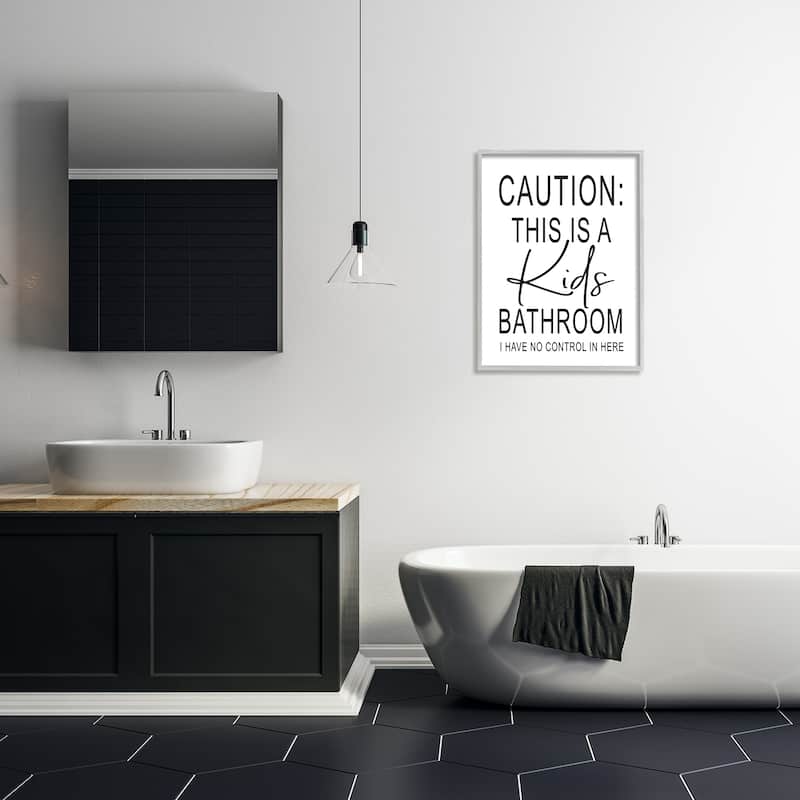 Stupell Kids Bathroom No Control Casual Bathroom Sign Framed Wall Art, Design by Lettered and Lined - White