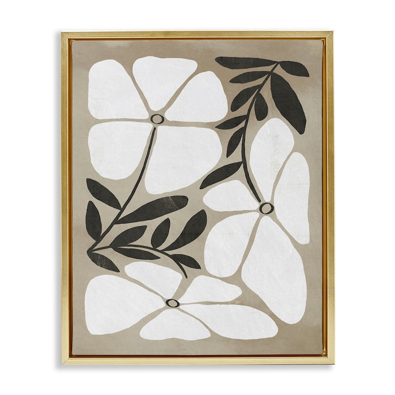 Stupell Boho Flowers Trio Framed Floater Canvas Wall Art Design By Victoria Barnes - 25 x 31 - Gold