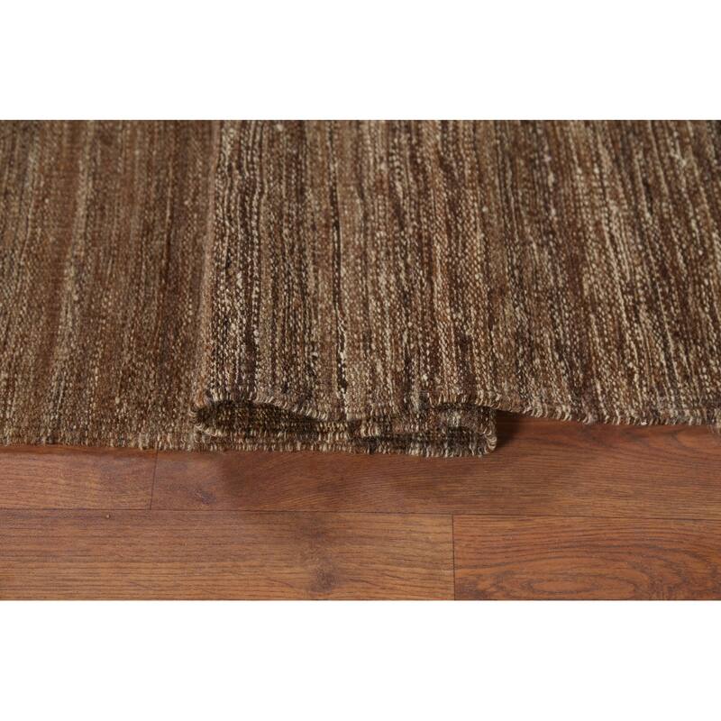 Brown Striped Kilim Persian Area Rug Handmade Wool Carpet - 4'10"x 6'7"