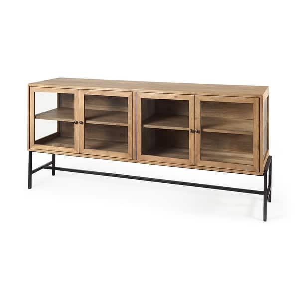 slide 2 of 49, Arelius Light Brown w/ Black Metal Base 4 Door Glass Cabinet Sideboard - 70.0L x 18.0W x 32.0H Light Brown