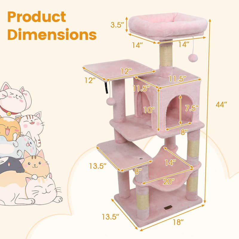 Costway 44” Tall Multi-level Cat Tree with Cushion Top Perch, - See Details