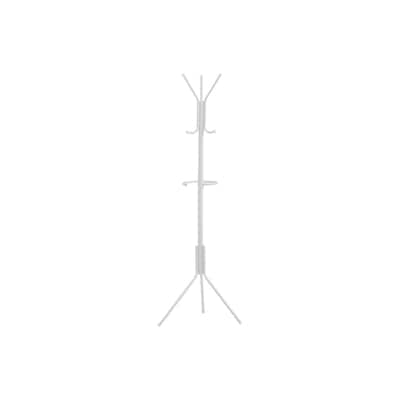Coat Rack, Hall Tree, Free Standing, Hanging Bar, 6 Hooks, Entryway, 68"h, Bedroom, White Metal, Contemporary, Modern