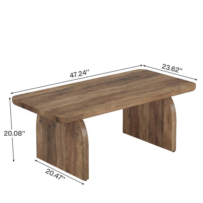 47"Rectangle Coffee Table, Wooden Living Room Table, Accent Center Low Cocktail Tea Table with Sturdy Base & Rounded Corners