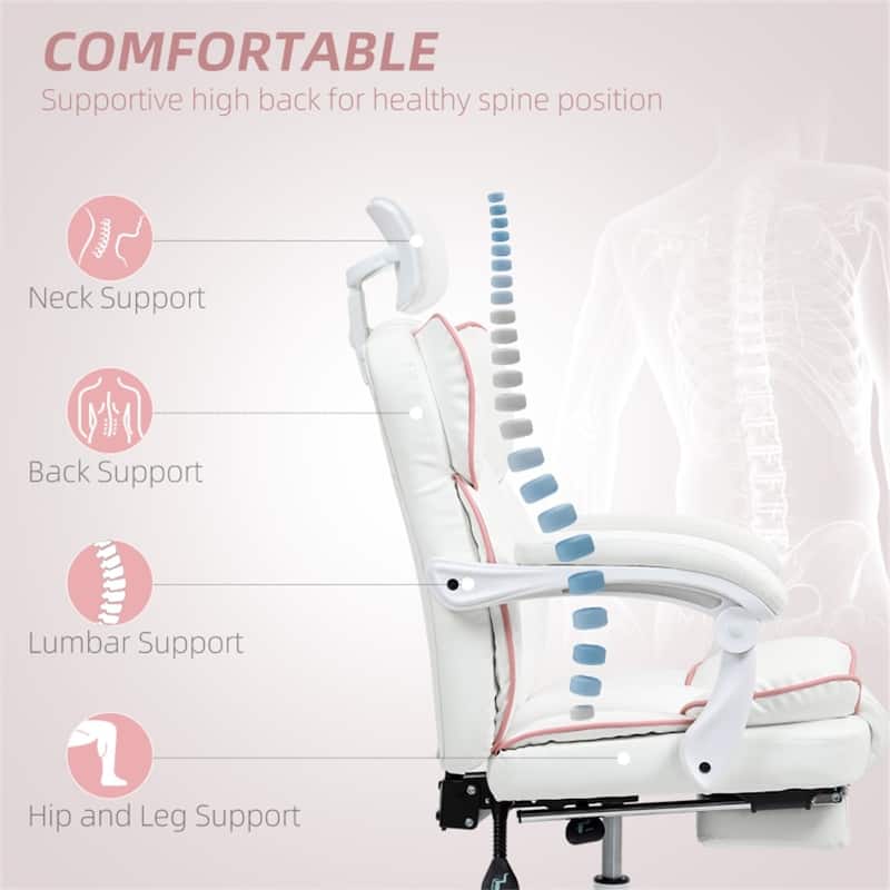 High Back PU Leather Upholstery Office Chair with Adjustable Recline Backrest and Swivel Seat - 25.6" W x 28" D x 42.1" -44.9" H