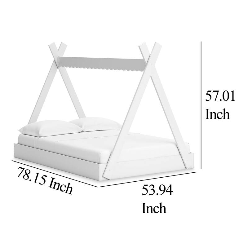 Kally Full Size Floor Bed, Tent Style Design, Matte White Wood