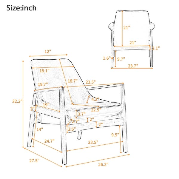 Roomfitters Mid-Century Accent Chair with Solid Wood Frame and High Backrest, Reading Armchair for Living Room