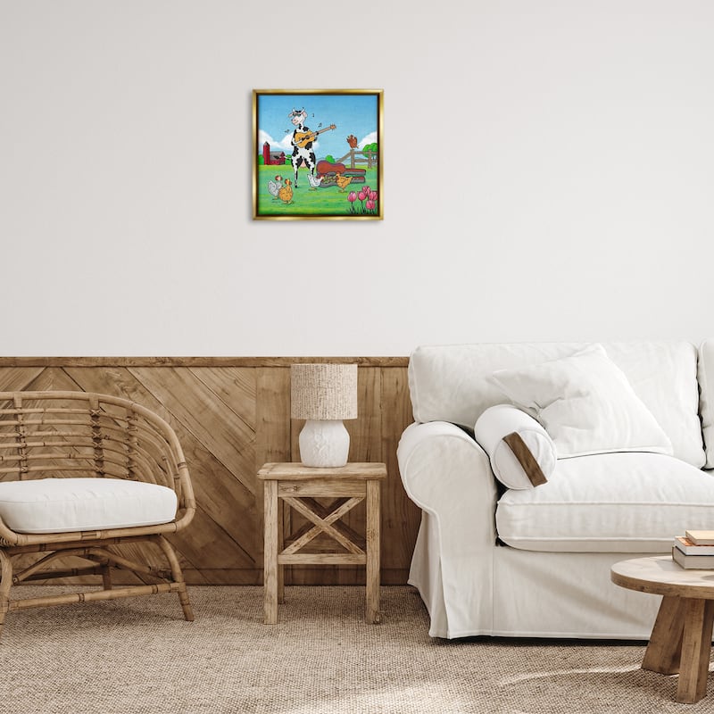 Stupell Busking Cow with Audience Framed Floater Canvas Wall Art Design By Roger Straub