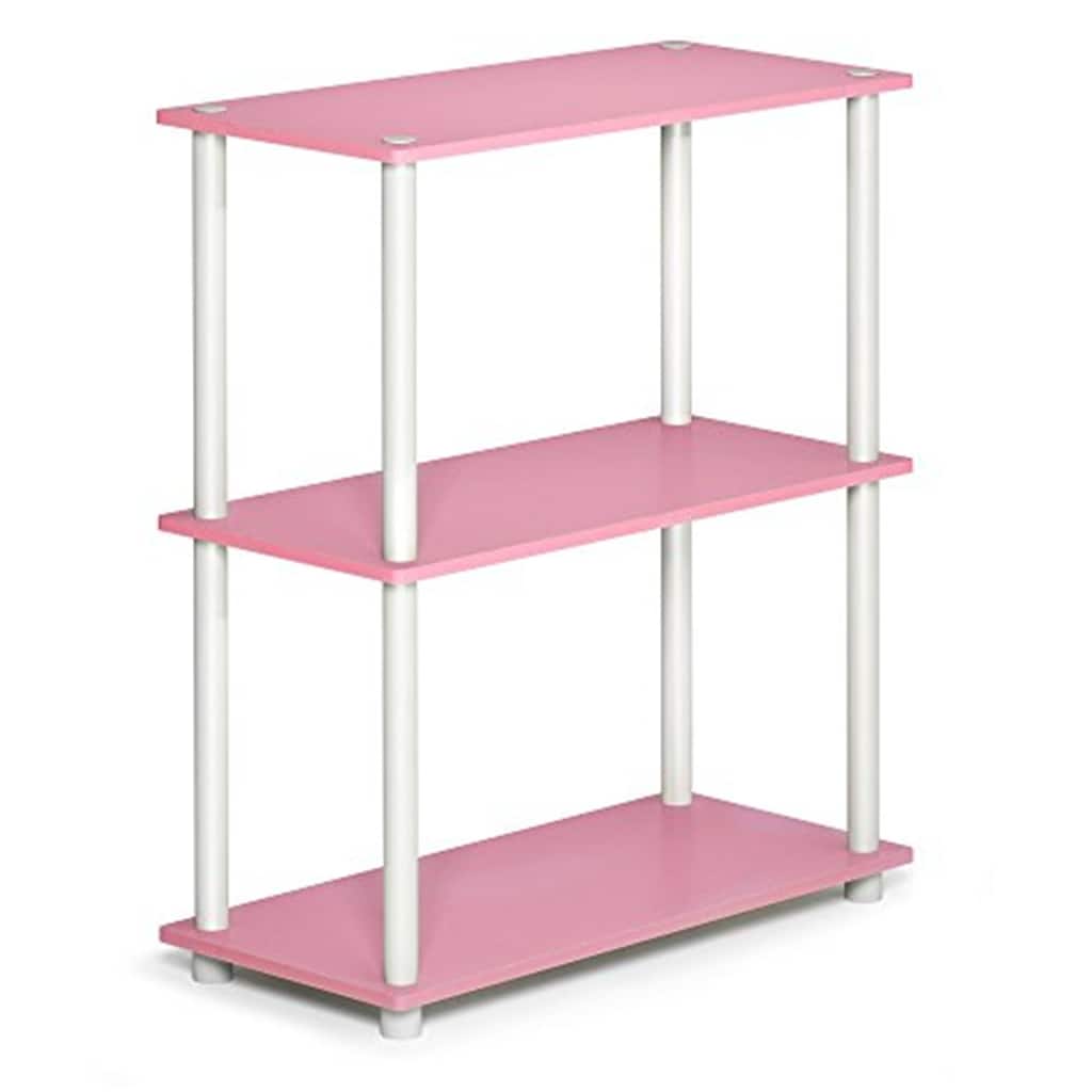 3 Tiers Wood Household Shelving Unit in Pink/White (23.6 in. W x 29.5 in. H x 11.6 in. D) - 23.6