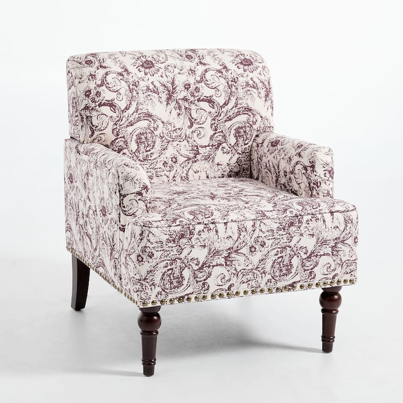 Linen Accent Chairs Nailhead Trim Armchairs with Wooden Legs