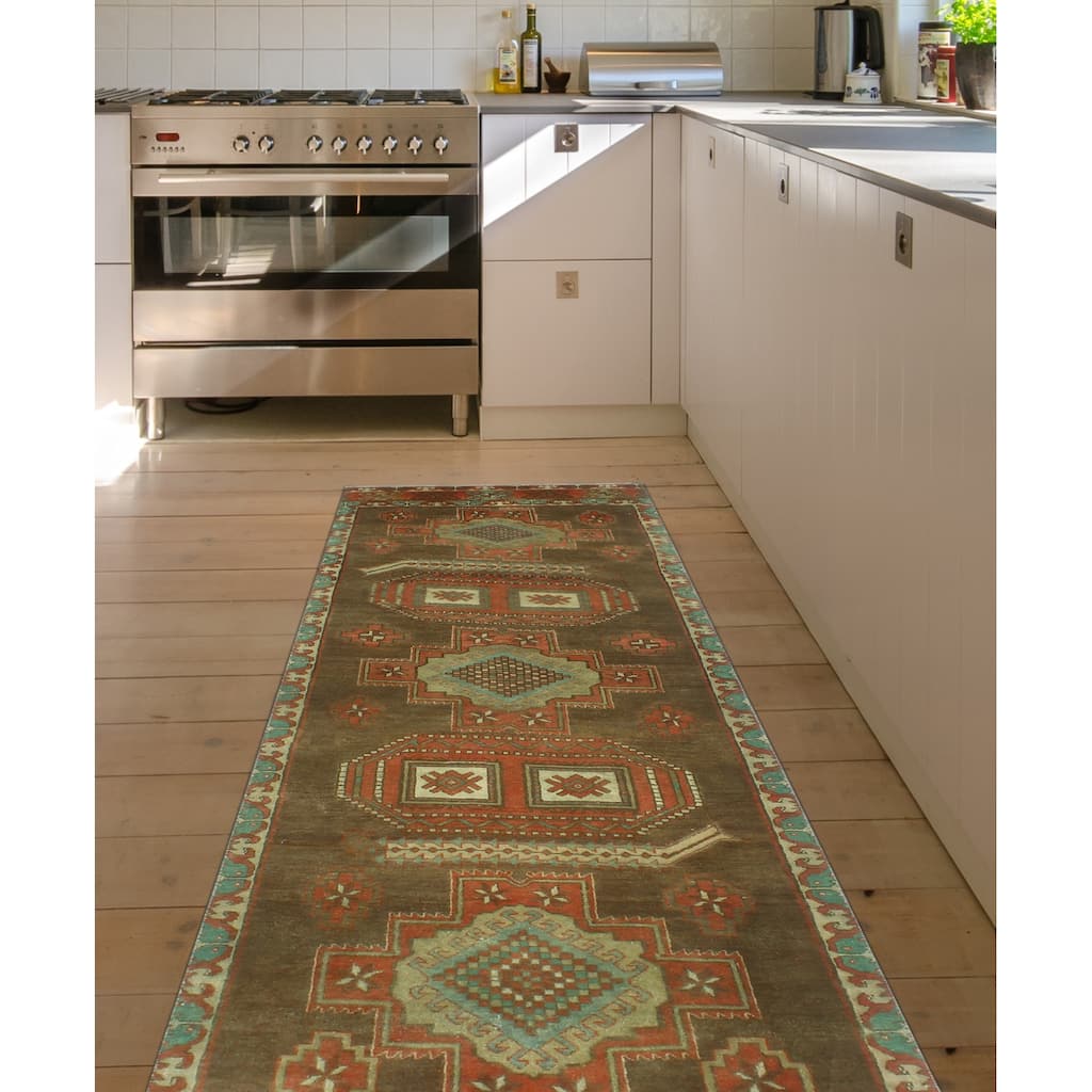 Fine Vintage Distressed Erna Brown/Rust Runner - 3'3" x 10'5"