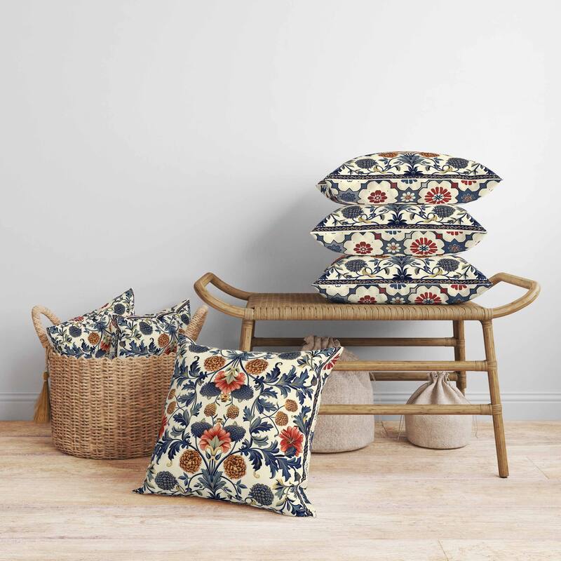 Flora Medley Faux Suede Reversible Throw Pillow Beige and Blue