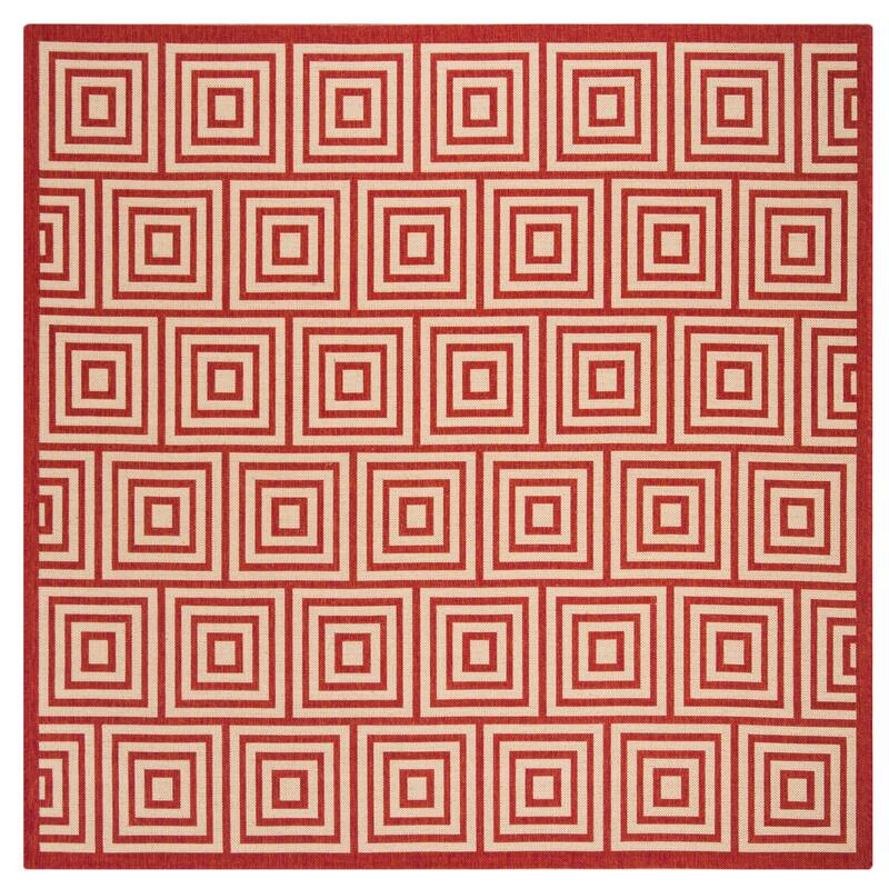 SAFAVIEH Linden Madita Indoor/ Outdoor Waterproof Patio Backyard Rug - 6'7" Square - Red/Creme