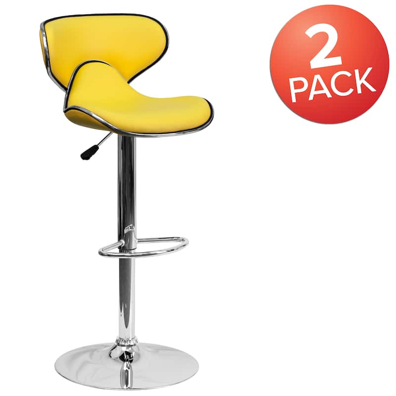 2 Pack Contemporary Mid-Back Vinyl Adjustable Height Barstool with Chrome Base - 16"W x 17.5"D x 34.5" - 43"H