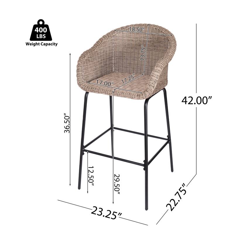 Roomfitters Ladd Outdoor Metal Wicker Barstools with Integrated Footrest, Set of 2